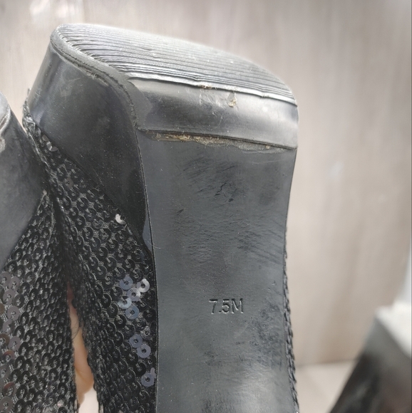 Steve Madden Heels Peep Toe Slingback Black Sequin Party Shoes‎ Creemms 4"  7.5 - Picture 9 of 11